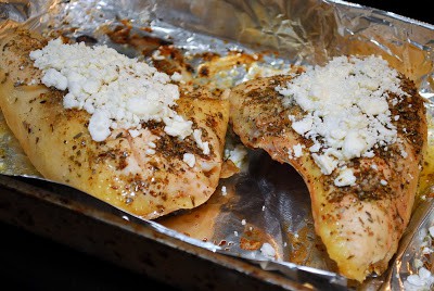 Baked Feta Chicken on foil