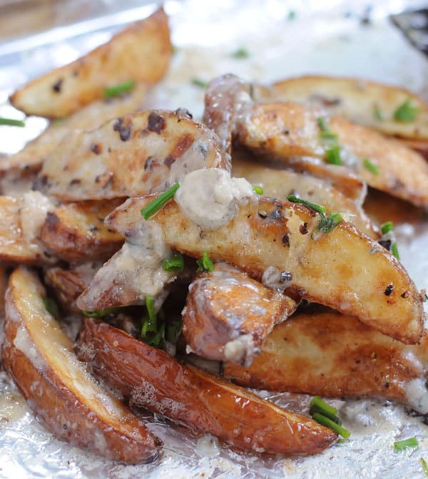 Blue Cheese Roasted Potato Wedges with chives