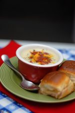 baked potato soup with hot ham and cheese sandwiches