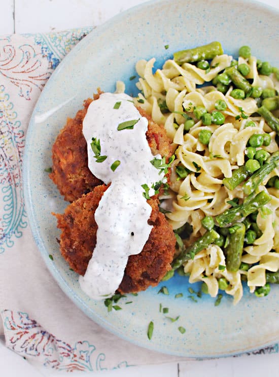 Fried Tuna Patties with Yogurt Dill Sauce