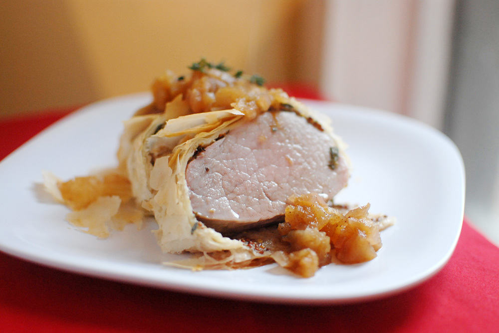 Phyllo Wrapped Pork with Apple-Thyme Chutney