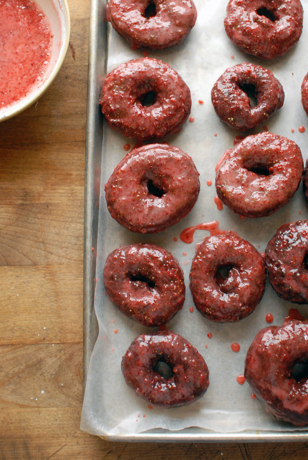 Chocolate Donuts with Strawberry Glaze