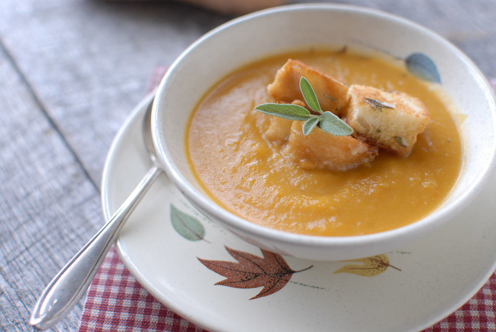 Butternut Squash Soup with Parmesan Sage Croutons