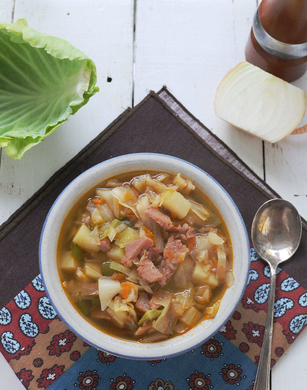 Ham and Cabbage Soup in a bowl