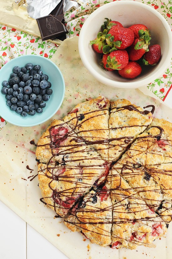 Berry Scones with Dark Chocolate Drizzle