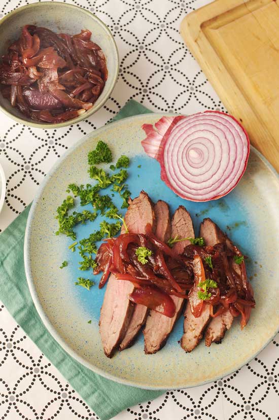 Flank Steak with Balsamic Red Onion Marmalade