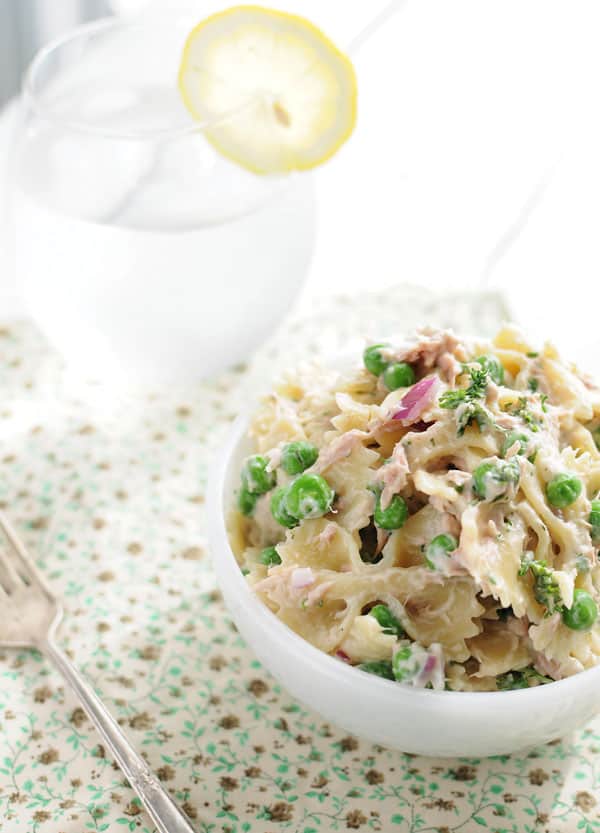 Creamy Spring Tuna and Sweet Pea Pasta Salad