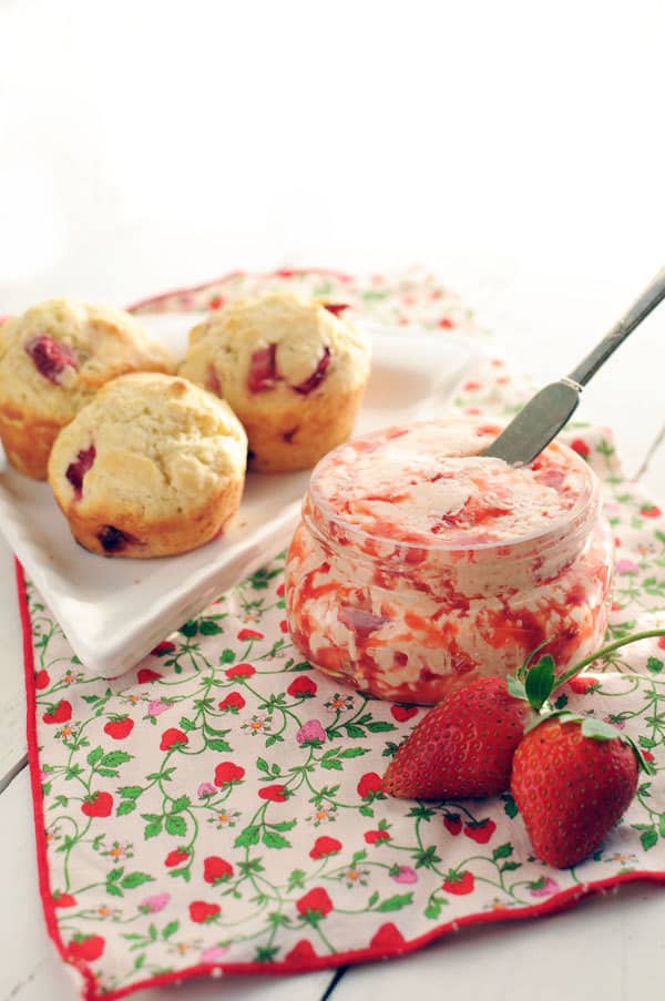 Strawberry Muffins with Whipped Strawberry Butter