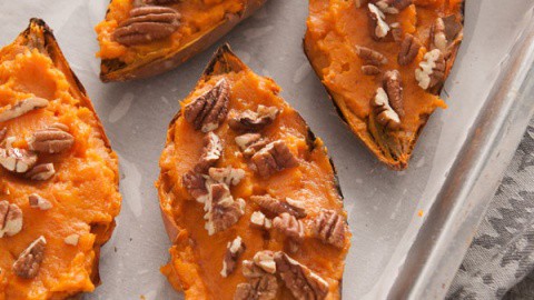 Maple Pecan Twice Baked Sweet Potatoes