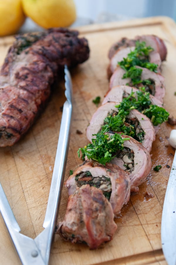 Grilled Spinach & Mushroom Stuffed Pork Tenderloin