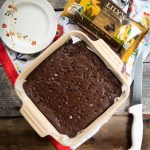 The Best Chocolate Chip Keto Brownies in a square pan