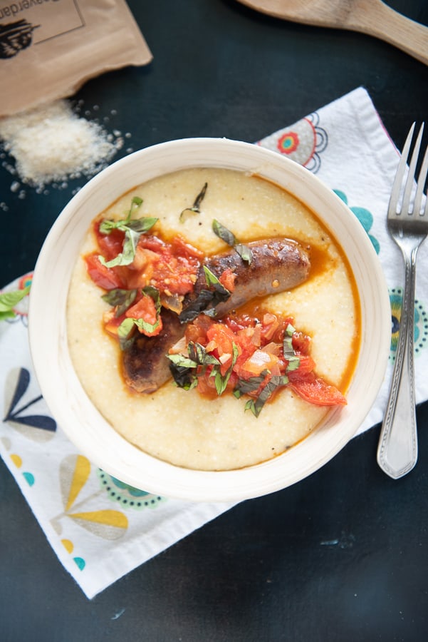 Sweet Italian Sausage over Cheddar Cheese Grits