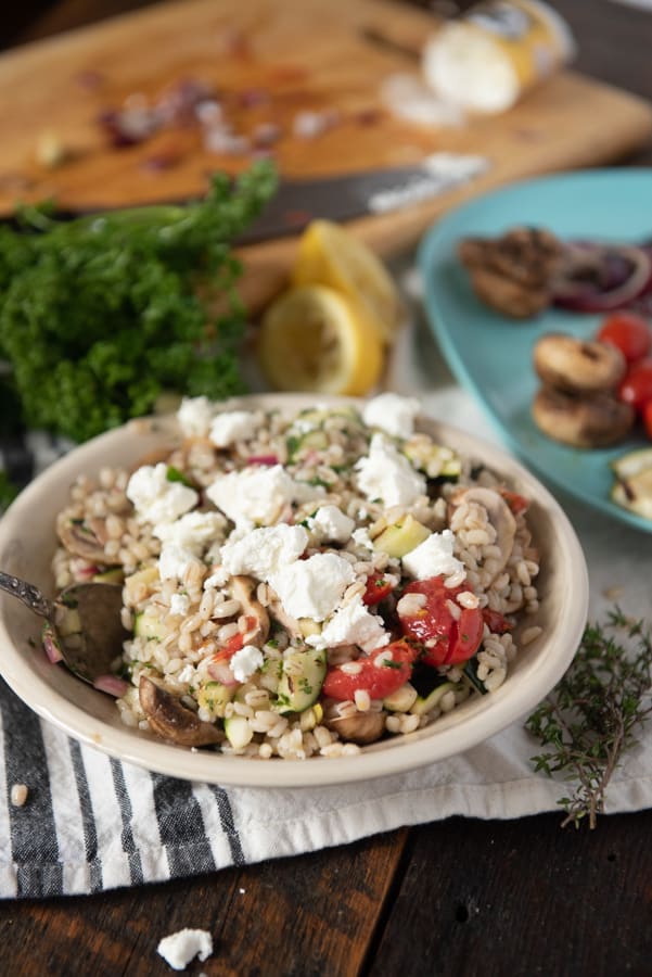 Barley Salad topped with goat cheese