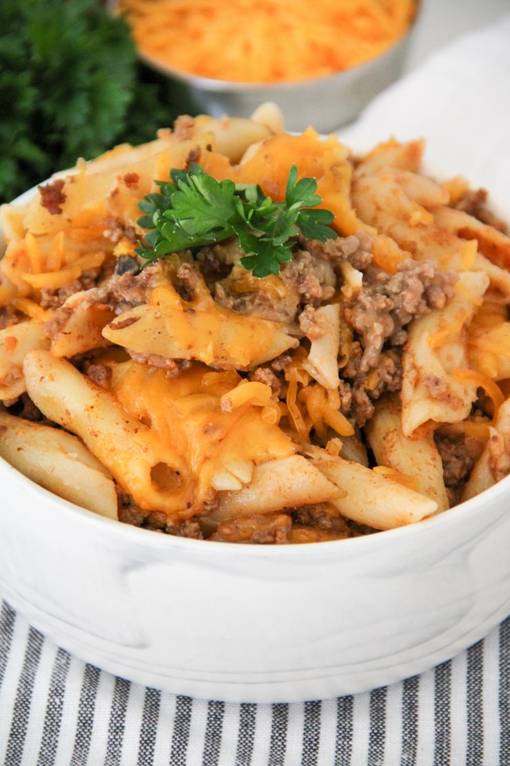 Best Cheesy BBQ Hamburger Pasta Casserole - Easy Ground Beef Dinner Recipe